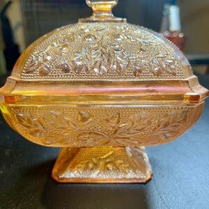Ornate Amber Glass Trinket Box
